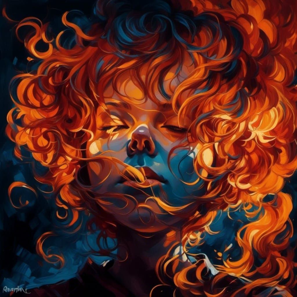 Fiery Gaze: Expressive Oil Painting Portrait