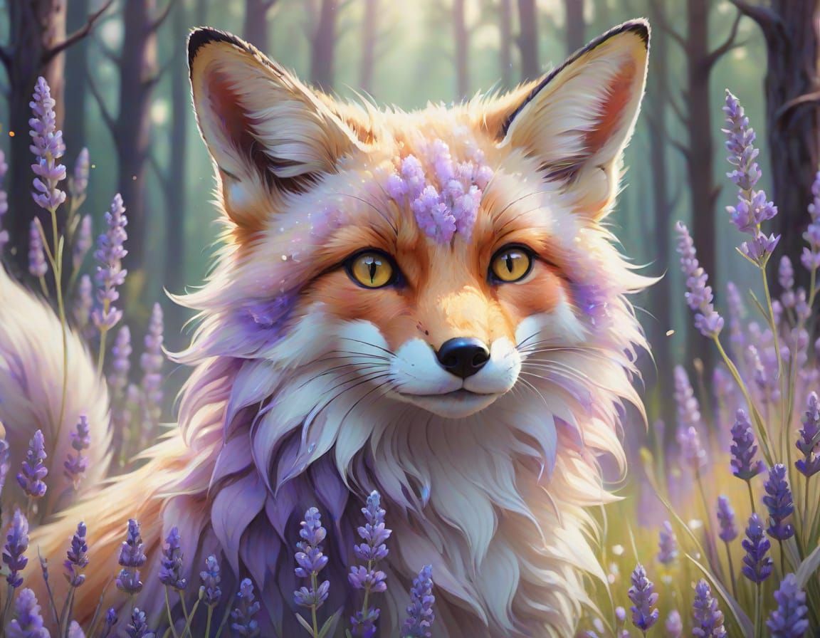 Enchanted Fox Cat in Lavender Forest