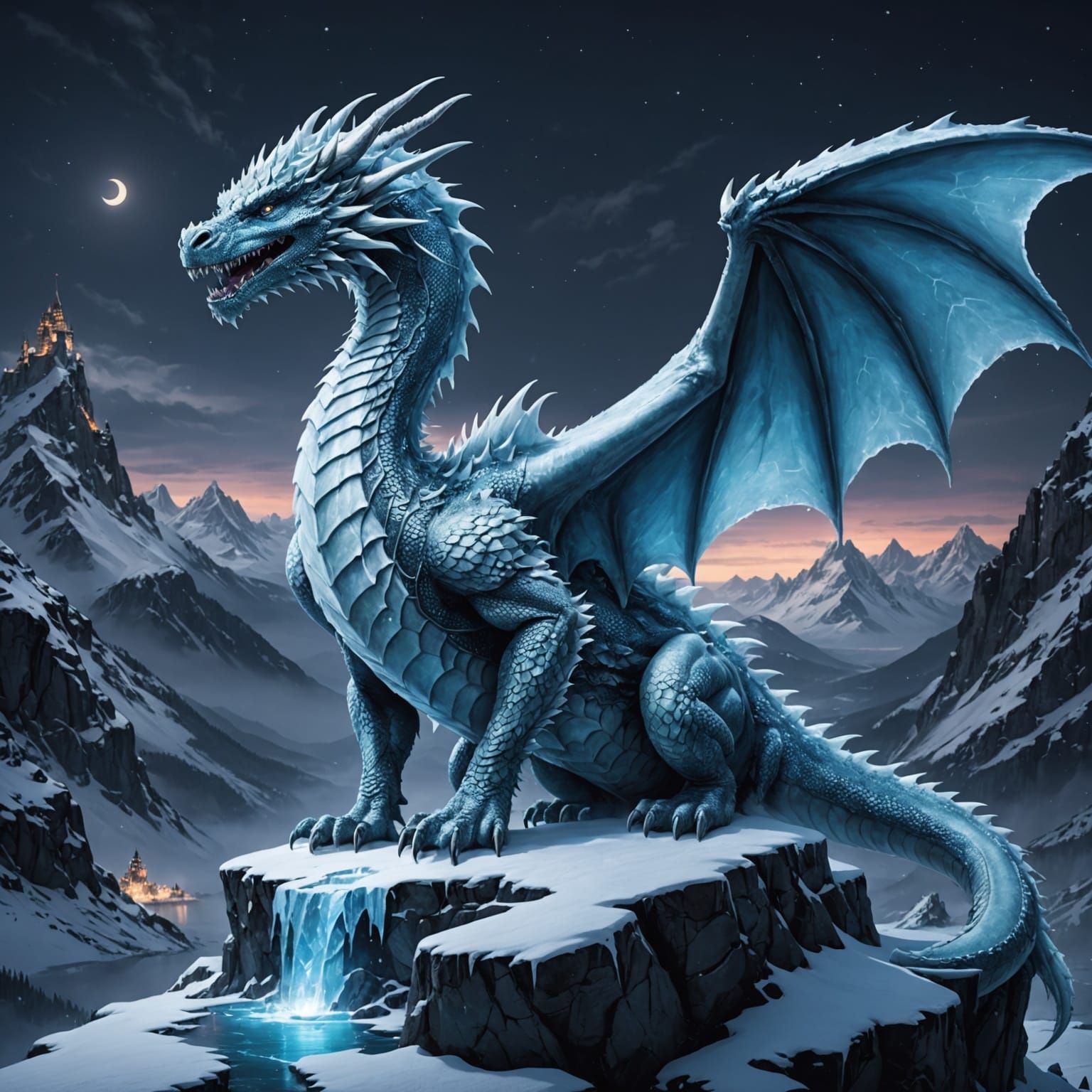 Winter Dragon Majestically Perched on a Glacial Peak