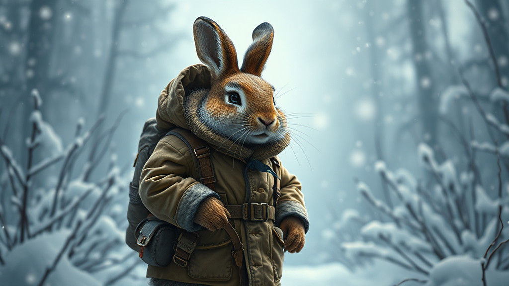 Rabbit Adventurer in Winter Wonderland as Detailed Matte Pai...