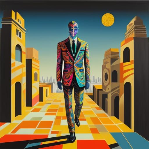 A psychedelic man in a Giorgio de Chirico paint.. psychedeli...