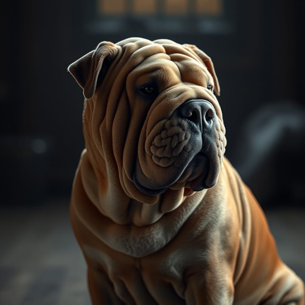 Majestic Slender Shar Pei in Cinematic Lighting