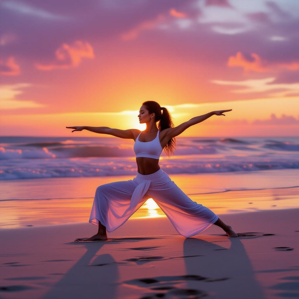 Warrior 2 Yoga Pose at Sunset Beach