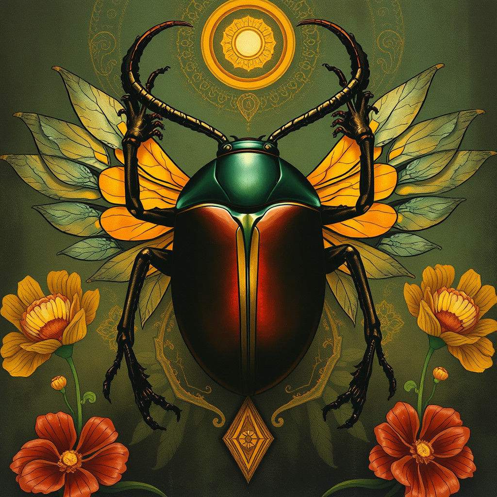Art Nouveau Scarab Beetle Illustration