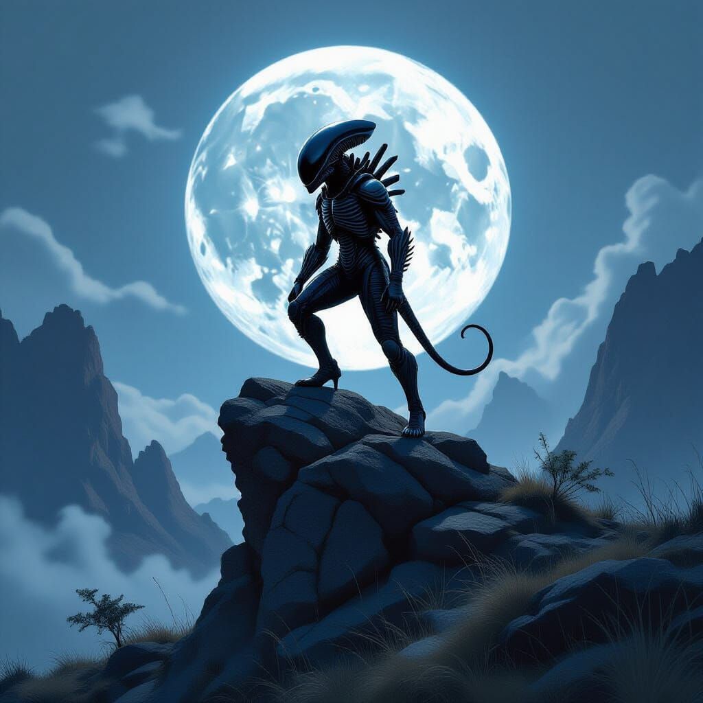 Xenomorph on Crag Under Two Moons