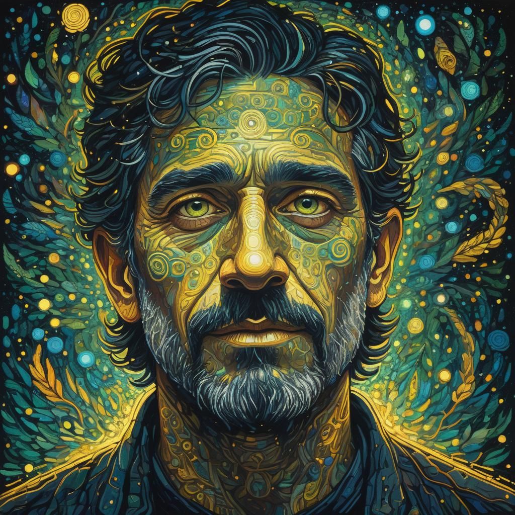 Luminous Portrait in Flowing Linework Style