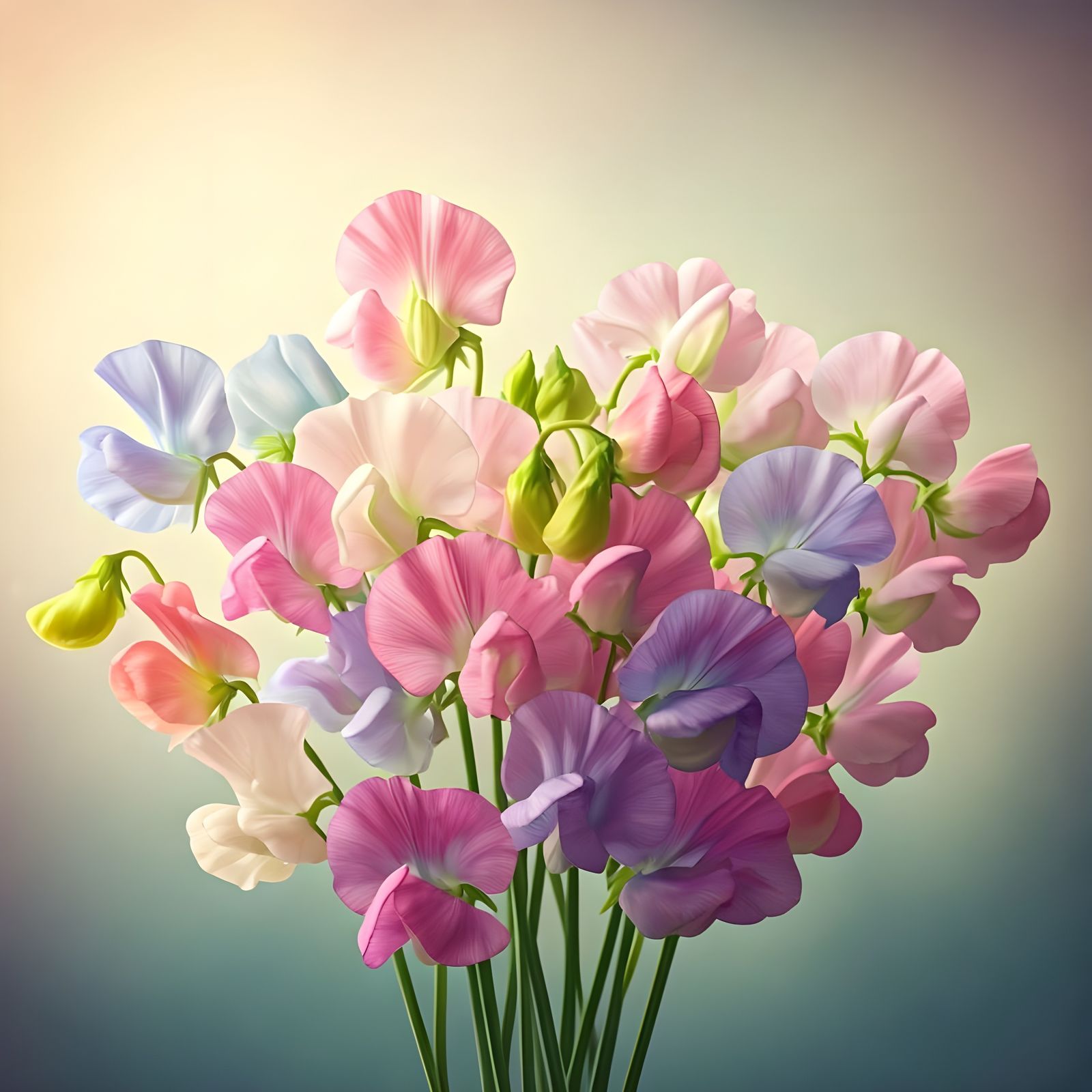 Vibrant Sweet Pea Flower in Whimsical Watercolor Style