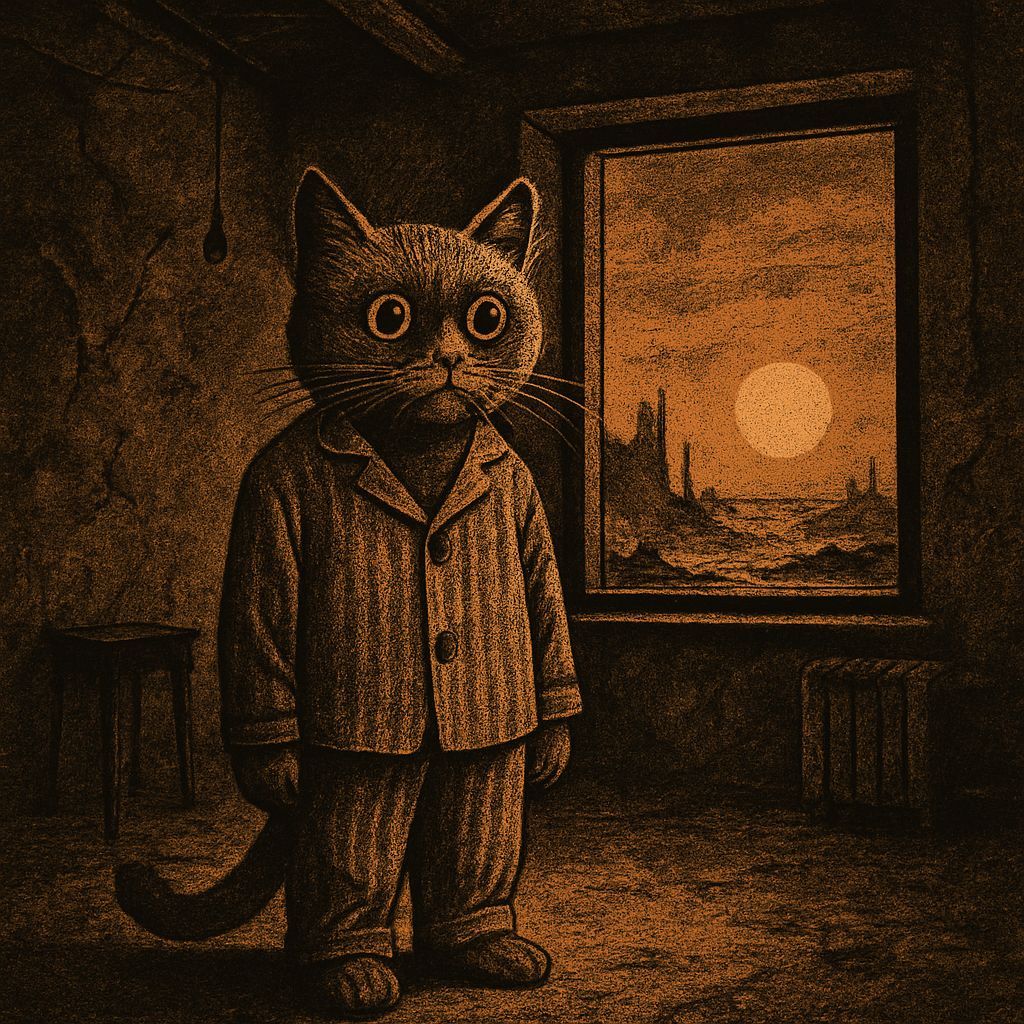 Surreal Cat Pajamas in Dystopian Sci-Fi Style