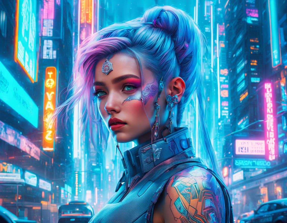 Cyberpunk Princess Portrait in Neon Noir Style