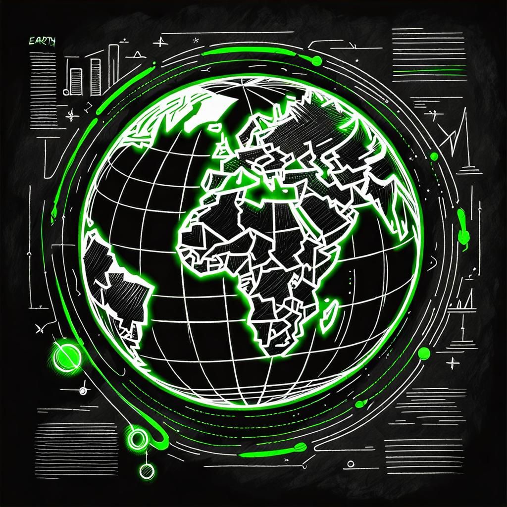 Earth Blueprint: Distressed Isometric Design in Synthwave St...