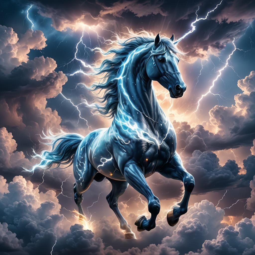 Translucent Blue Thunder Horse in Astral Illustration