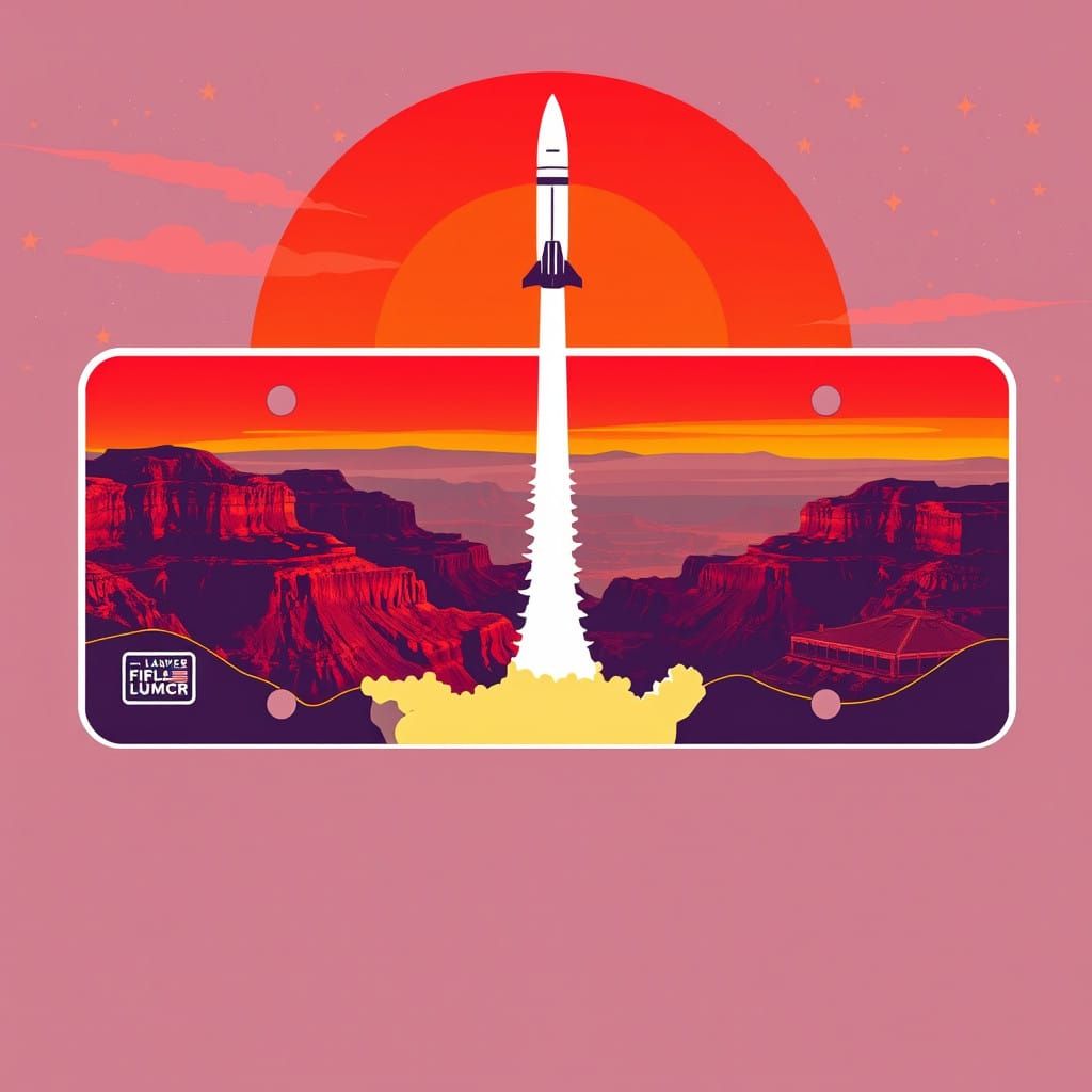 Retro-Futuristic License Plate from Grand Canyon Rocket Laun...