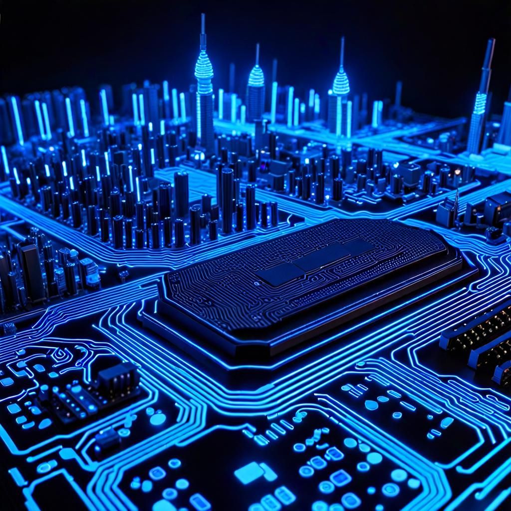 Circuit Board Cityscape: A Photorealistic Macro Shot