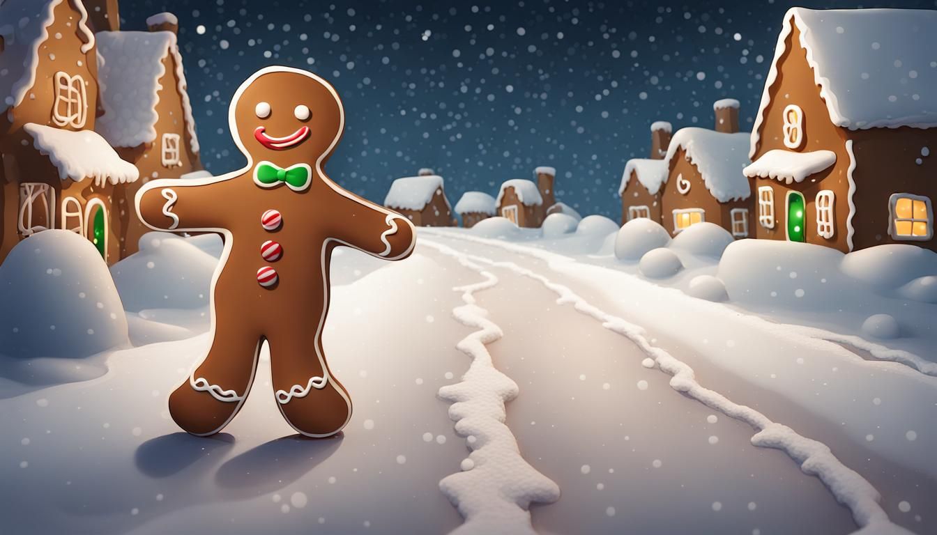 Gingerbread Man's Snowy Night Walk