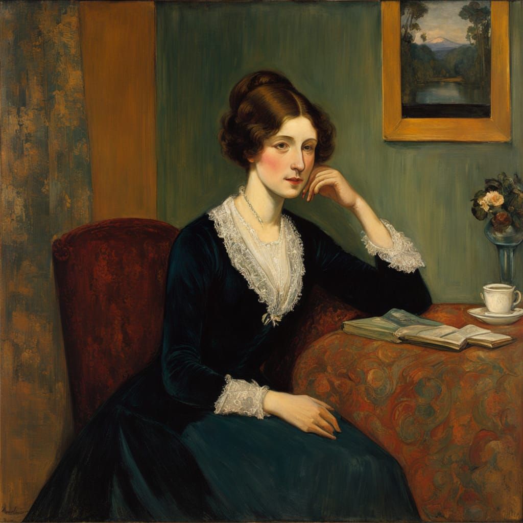 Post-Impressionistic Velvet Painting in Style of Whistler