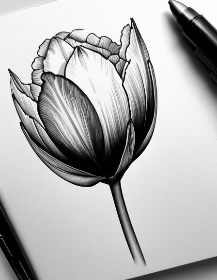 botanical ink drawing of a tulip