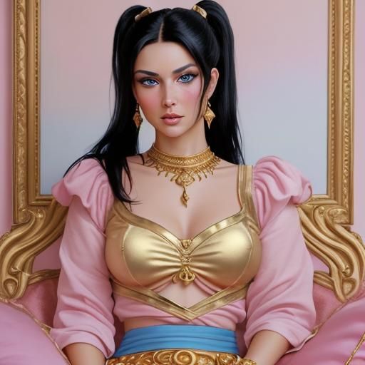 Beautiful woman with black hair in a high pony tail with pre...