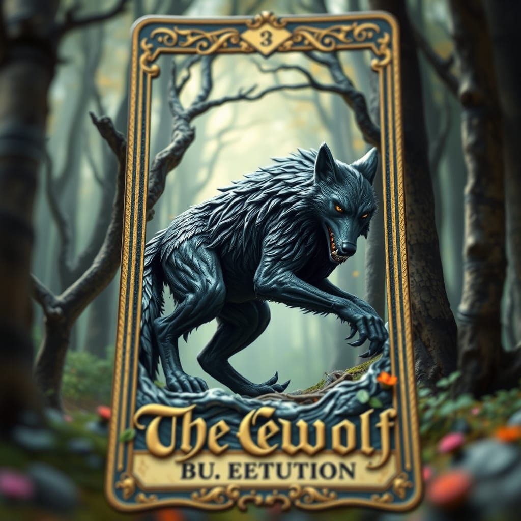 Werewolf Emerges from Tarot Card in 3D Fantasy