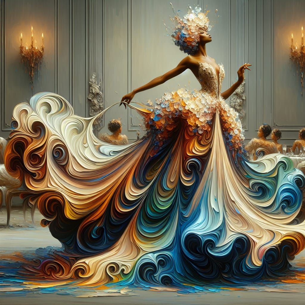 Abstract Expressionism: African Woman in Floral Gown