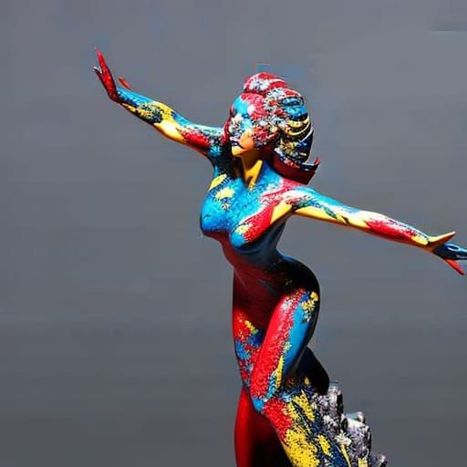 Glossy Ceramic Female Sculpture with Splatter Paint