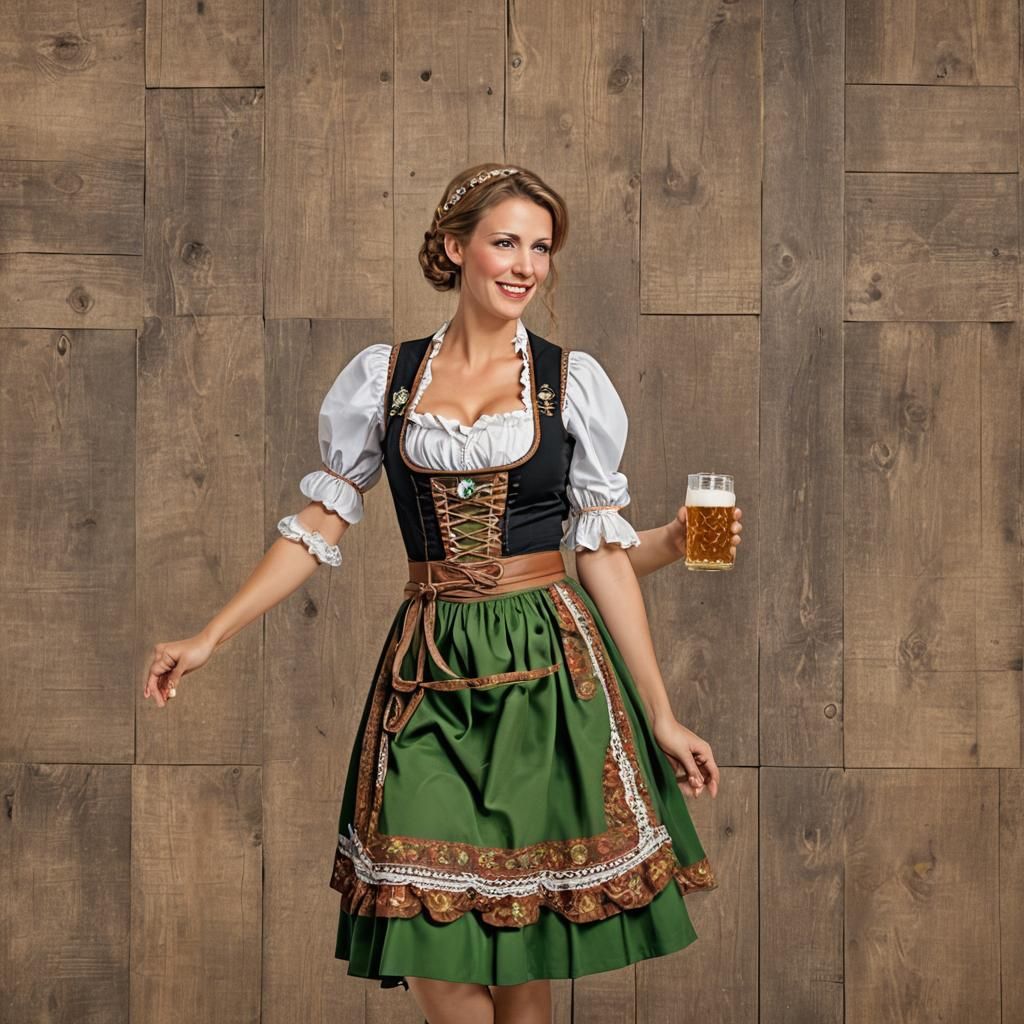 Oktoberfest: Bavarian Woman in Dirndl at Beer Festival