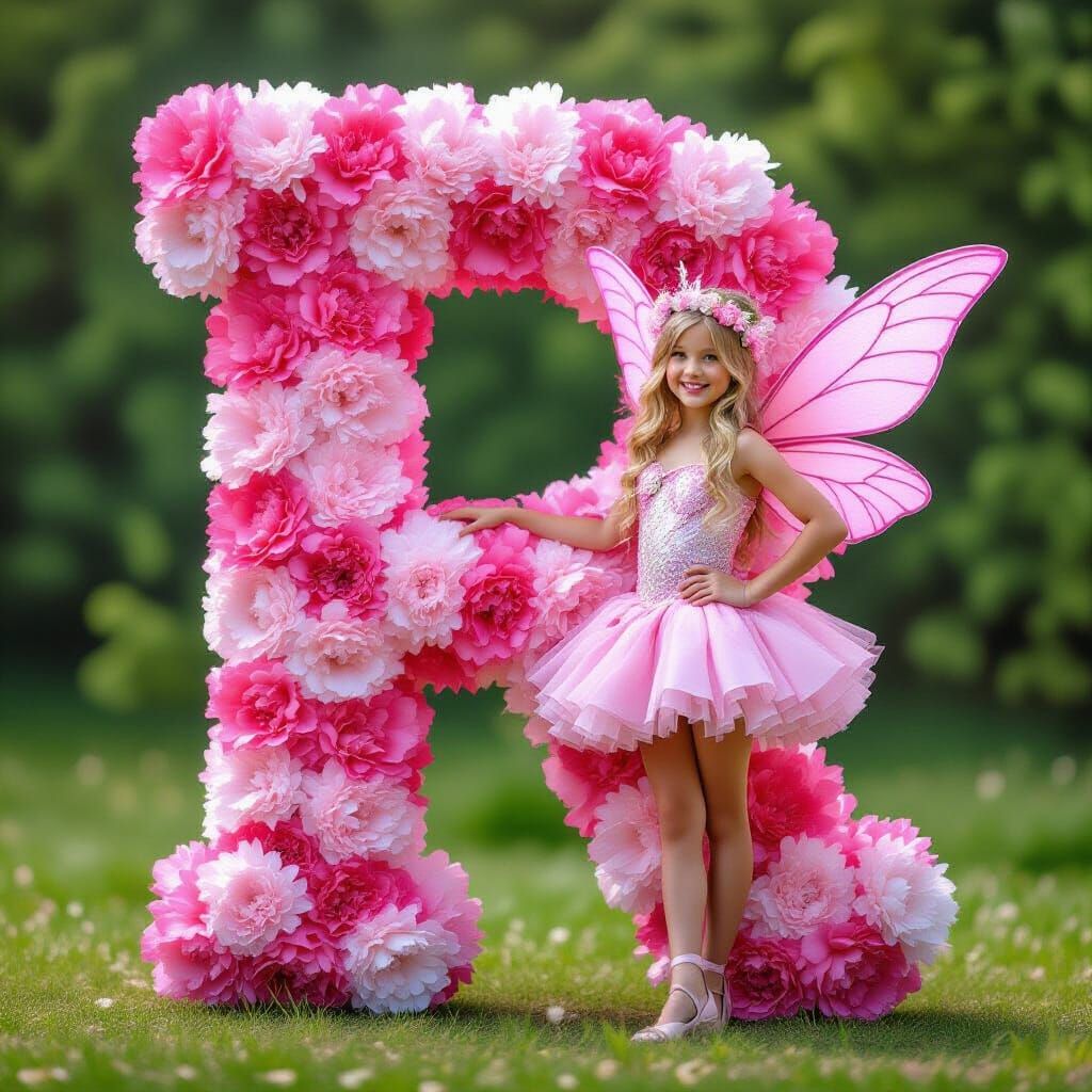 Pink Fairy Beside Carnation Letter R