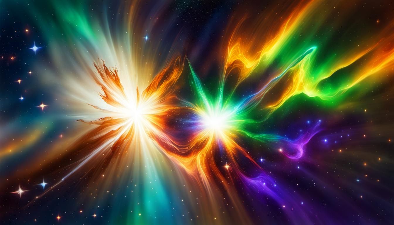 Binary Star System in Color Storm, Abstract Art