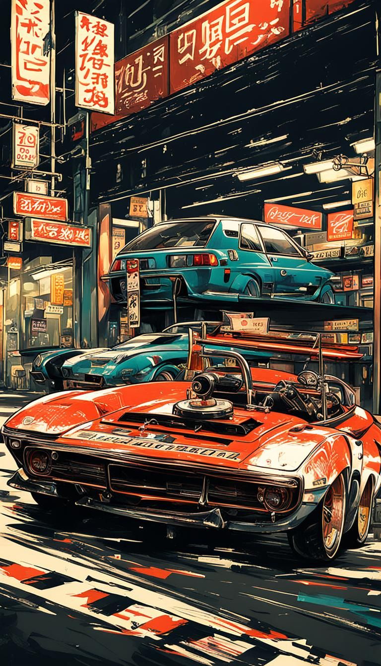 Vintage Street Racing Car in Anime Style