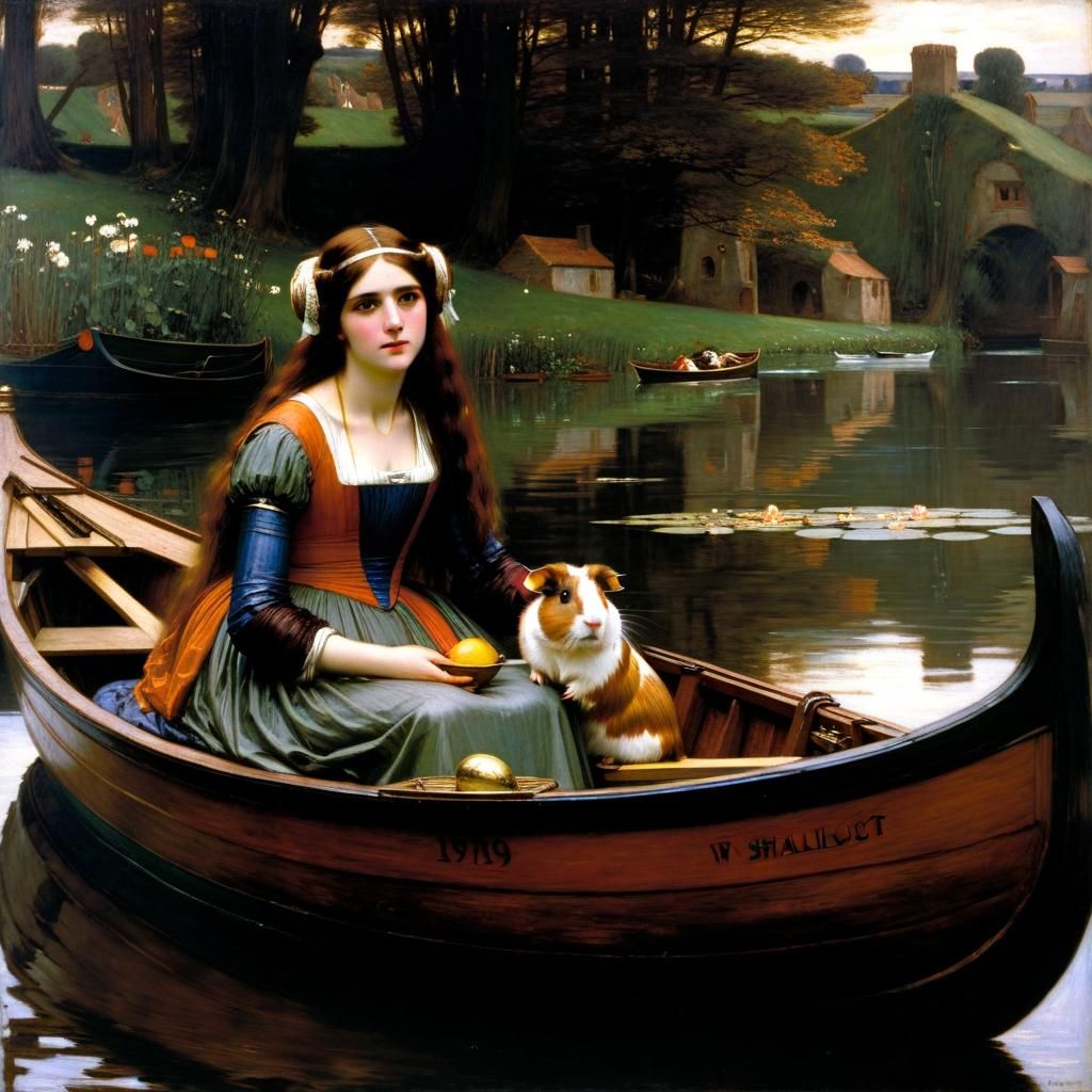 Lady of Shallot with Guinea Pig, Pre-Raphaelite Style
