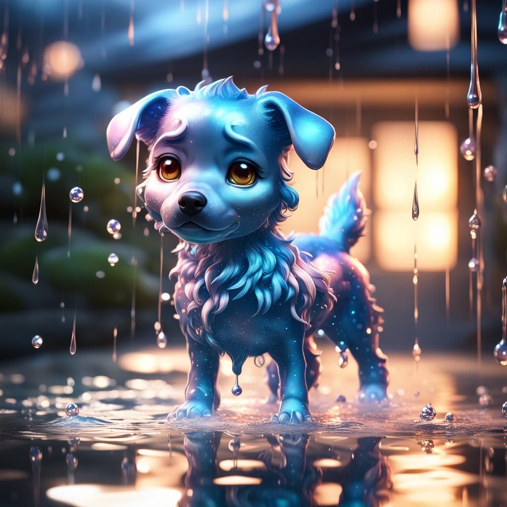 Adorable Chibi Doggo Made of Water in CGI Style