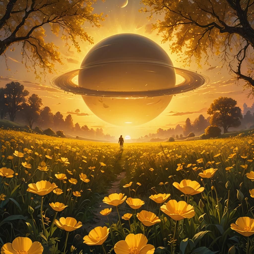 Saturn Silhouette at Golden Hour Sunrise