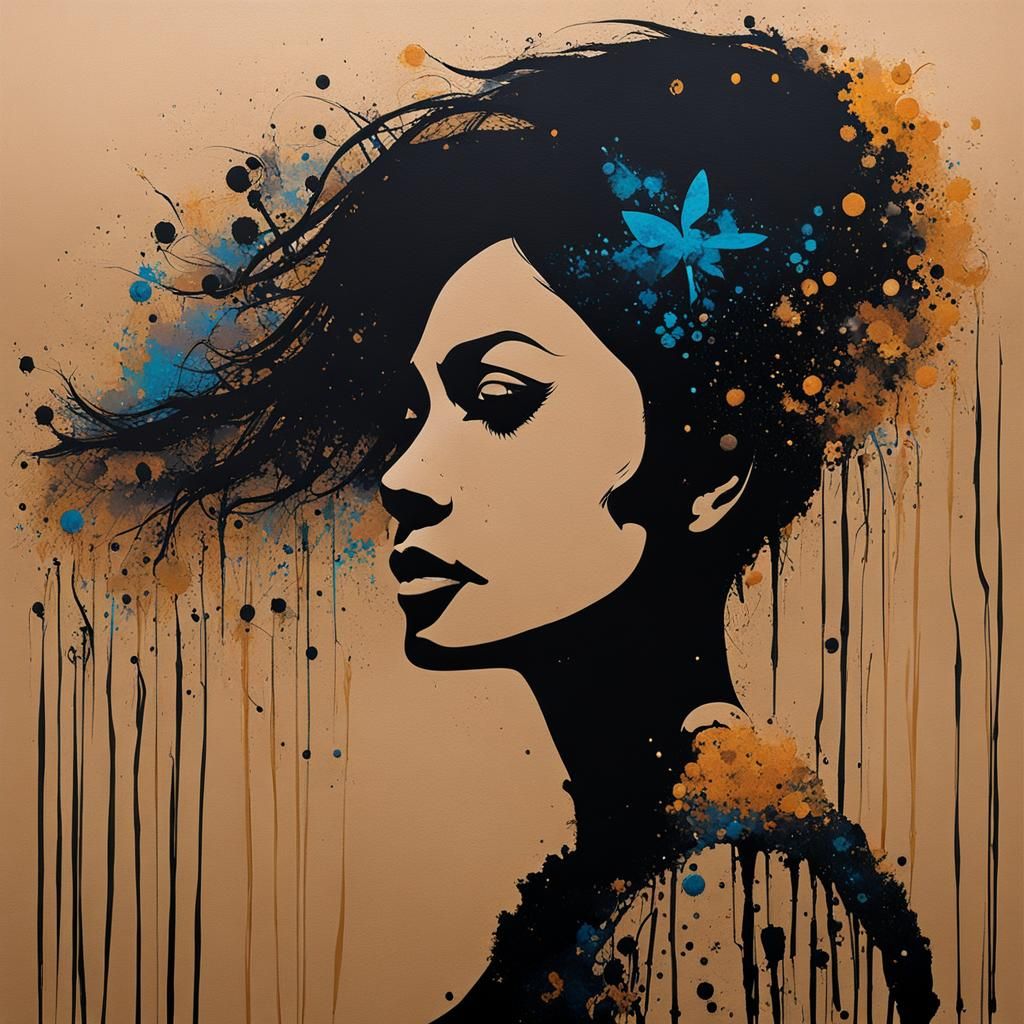Silhouette Woman in Particle Style Graffiti Art