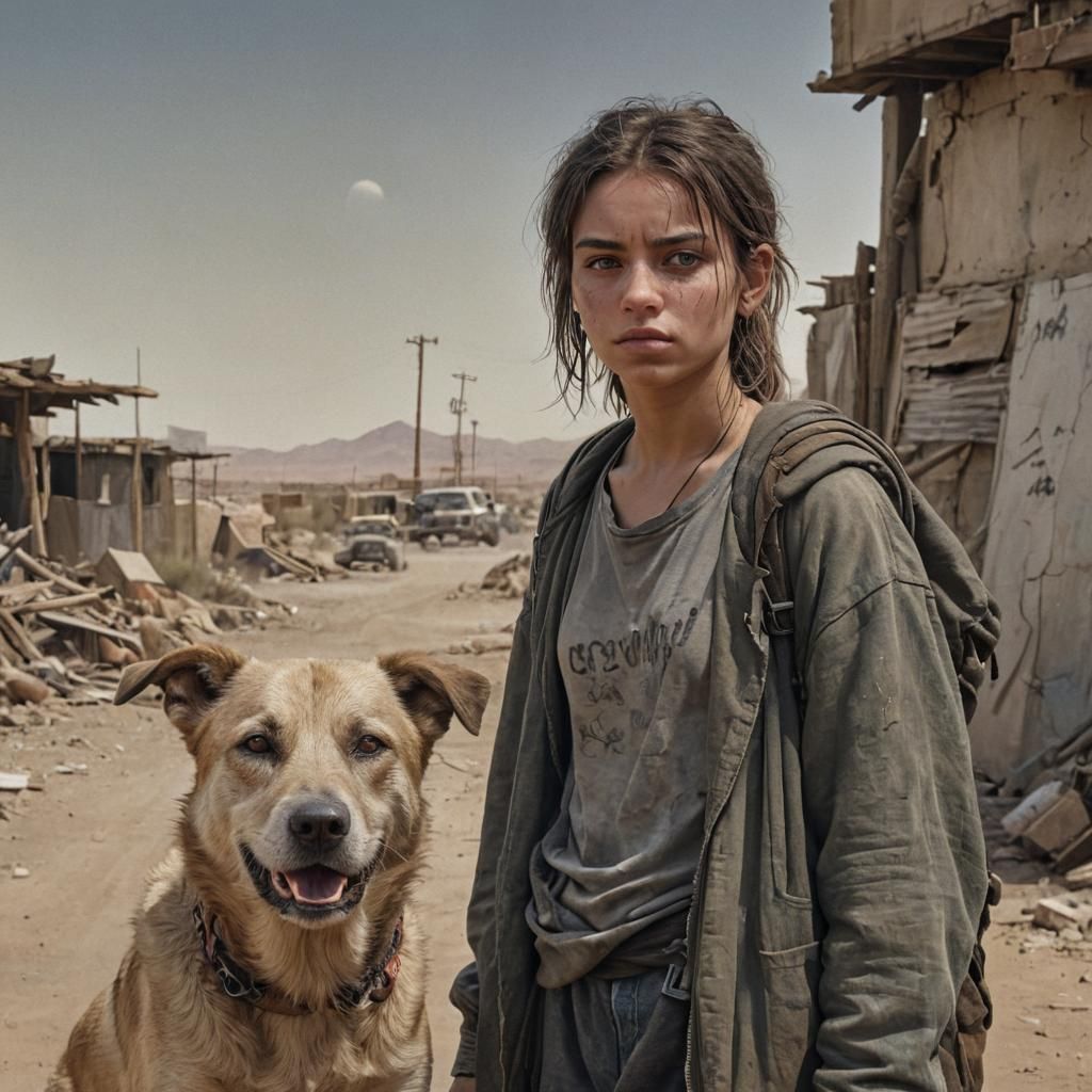 Homeless Girl in Wasteland: Hyperrealistic Digital Art