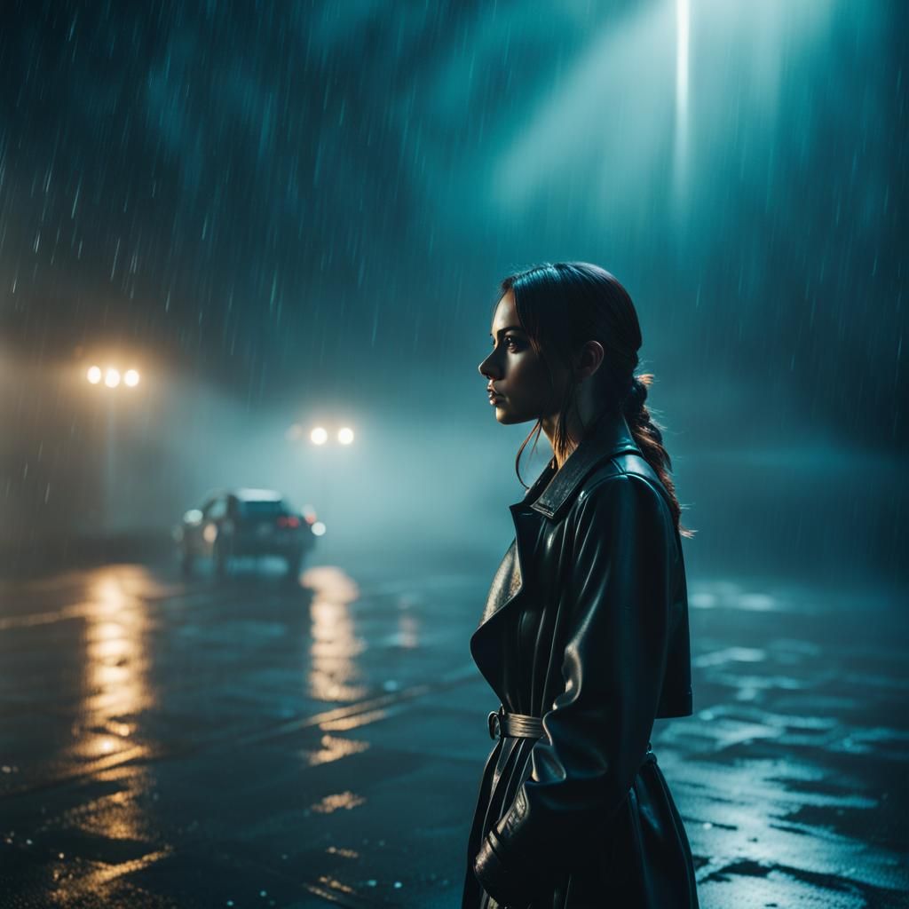 Mysterious Woman in Rain, Cinematic Still