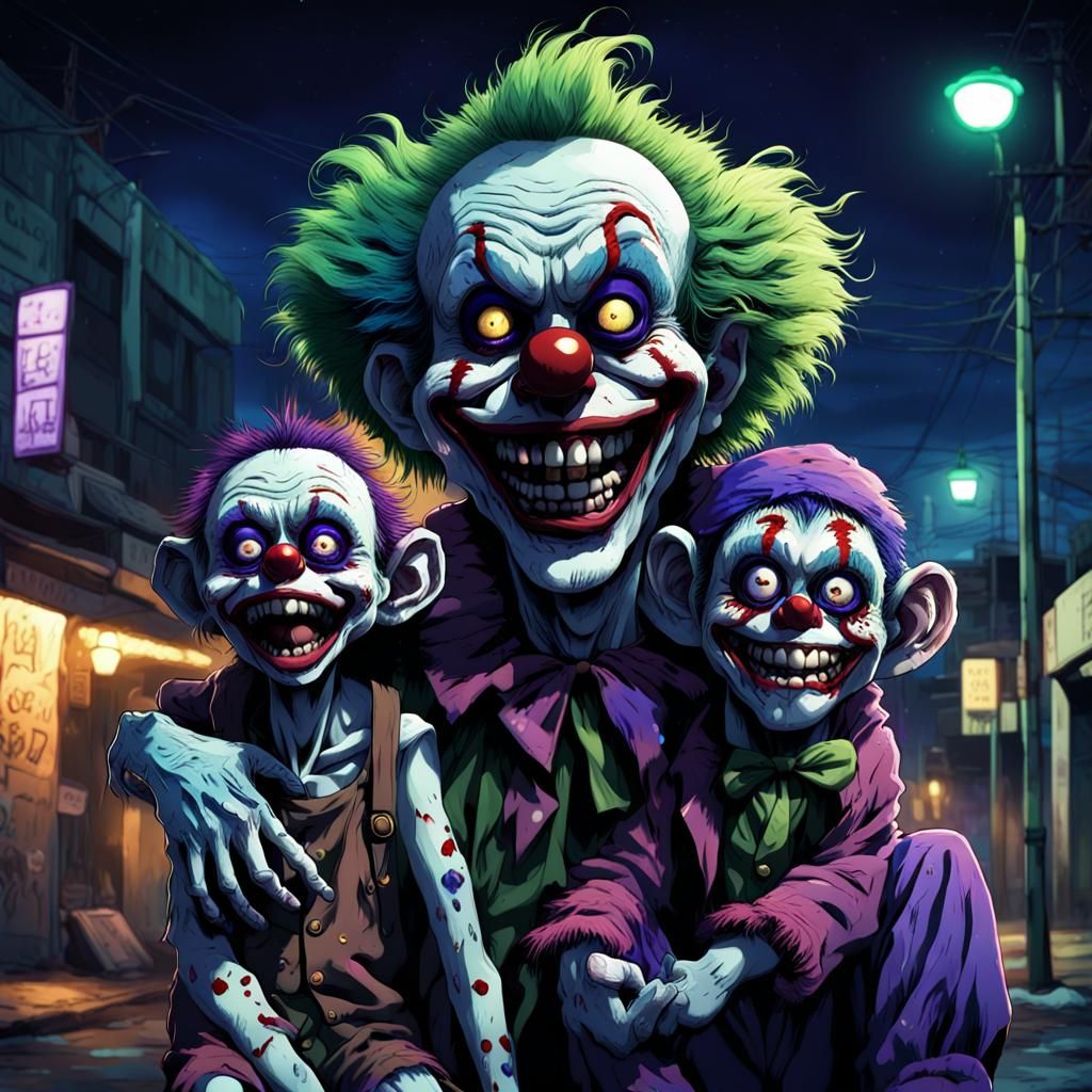 Creepy Zombie Monkey Clown in Manga Anime Style