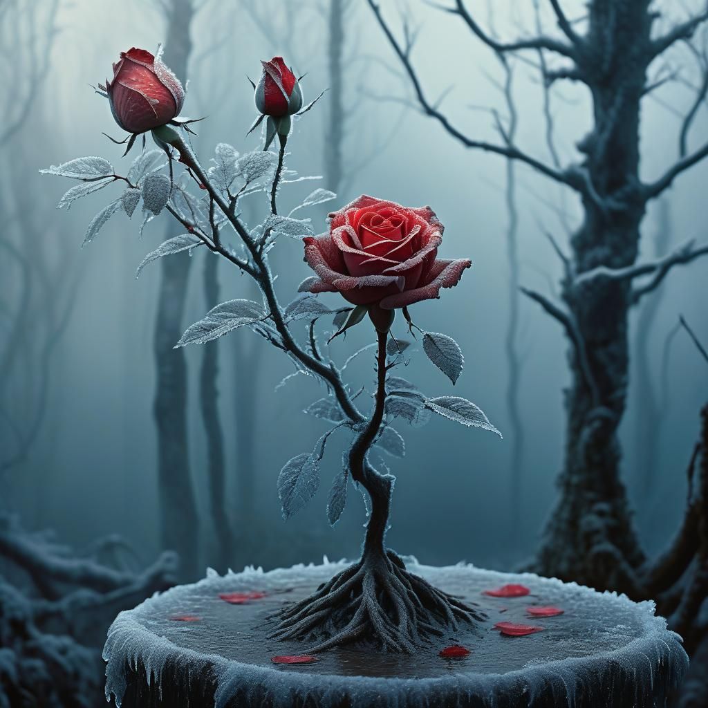 Frozen Rose in Mystical Forest Illustration
