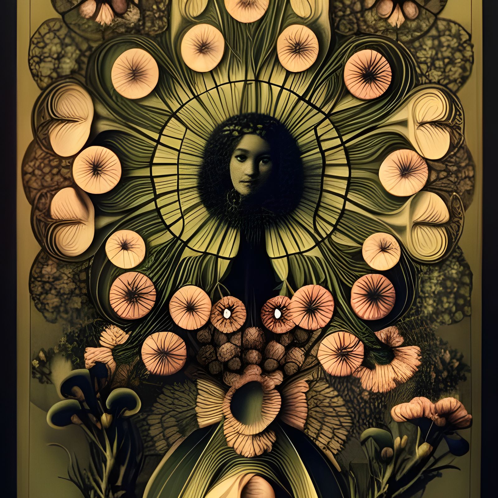 Hyperdetailed Portrait of a Girl Adorned with Blooms in a Da...