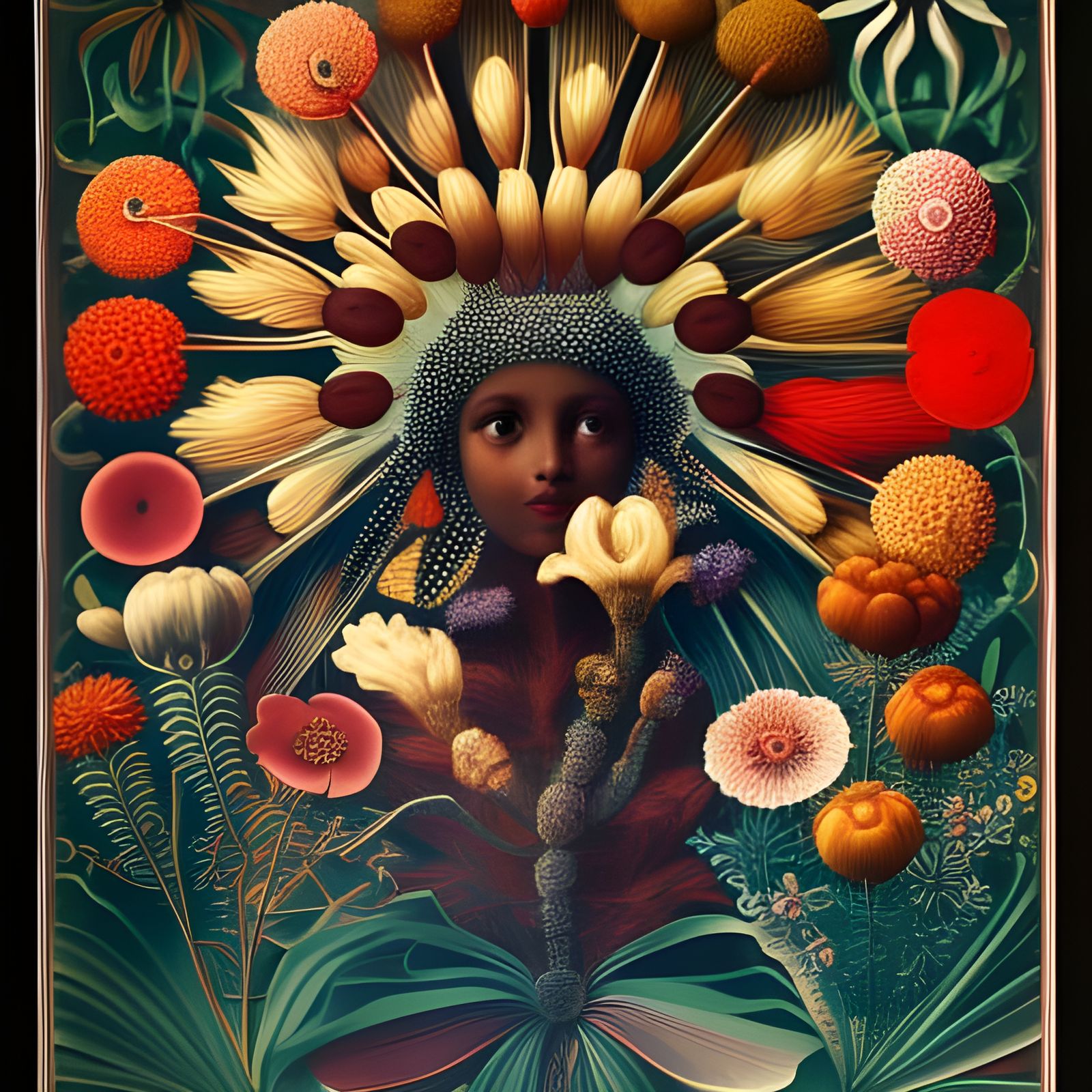 Girl Holding Flowers in Haeckel's Style