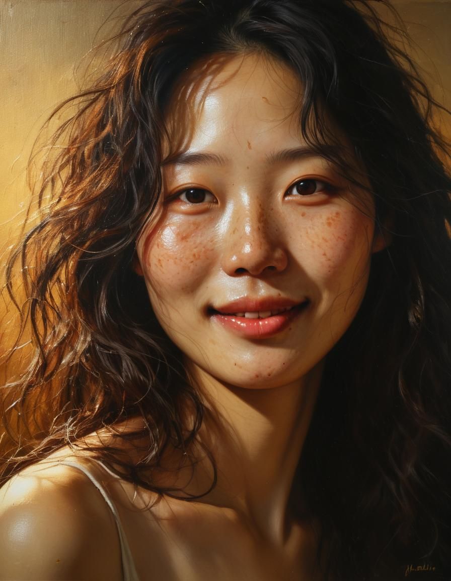 Korean Woman Portrait in Chiaroscuro Oil