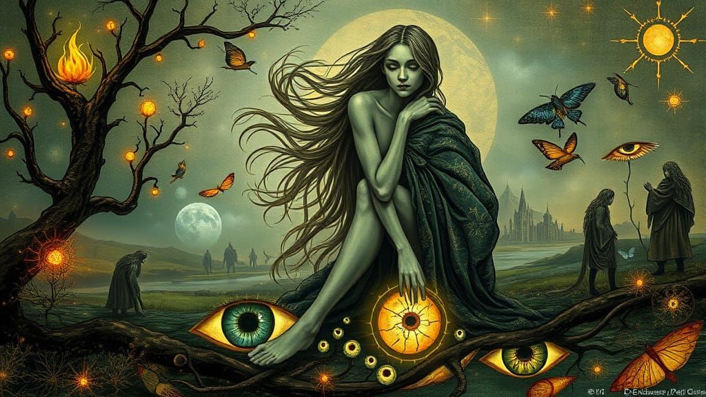 Surreal Bio Art Collage with Glowing Creatures and Dreamlike...