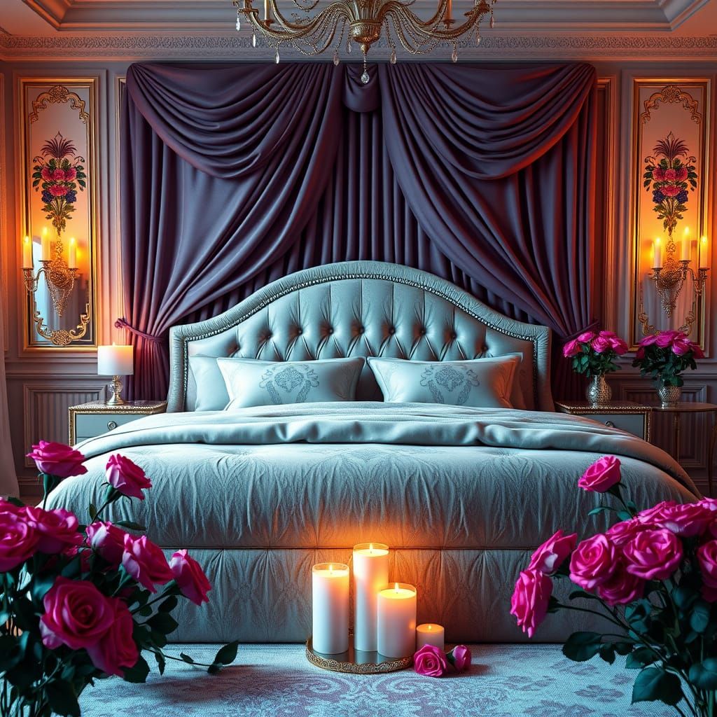 Romantic Bedroom Scene in 3D Rendering Style