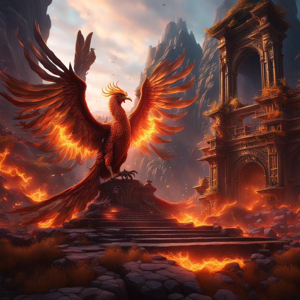 Detailed Phoenix Matte Painting in Deep Color