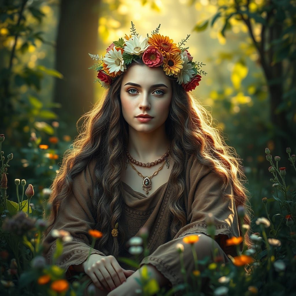 Earth Goddess in Vibrant Baltic Landscape