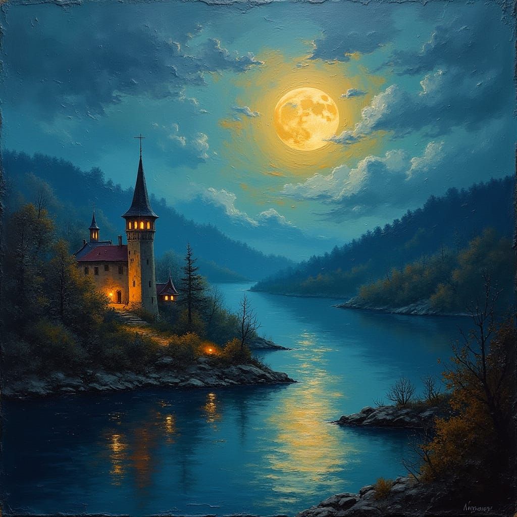 Moonlit Vallaki in Impasto Oil Painting