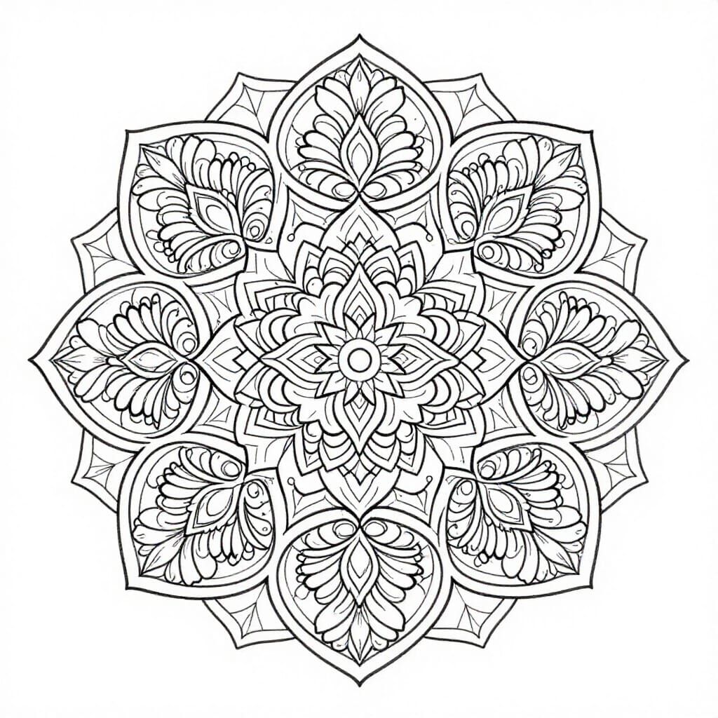 Intricate Floral Mandala Line Art for Coloring