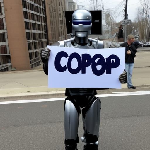 Robocop Holding a Sign