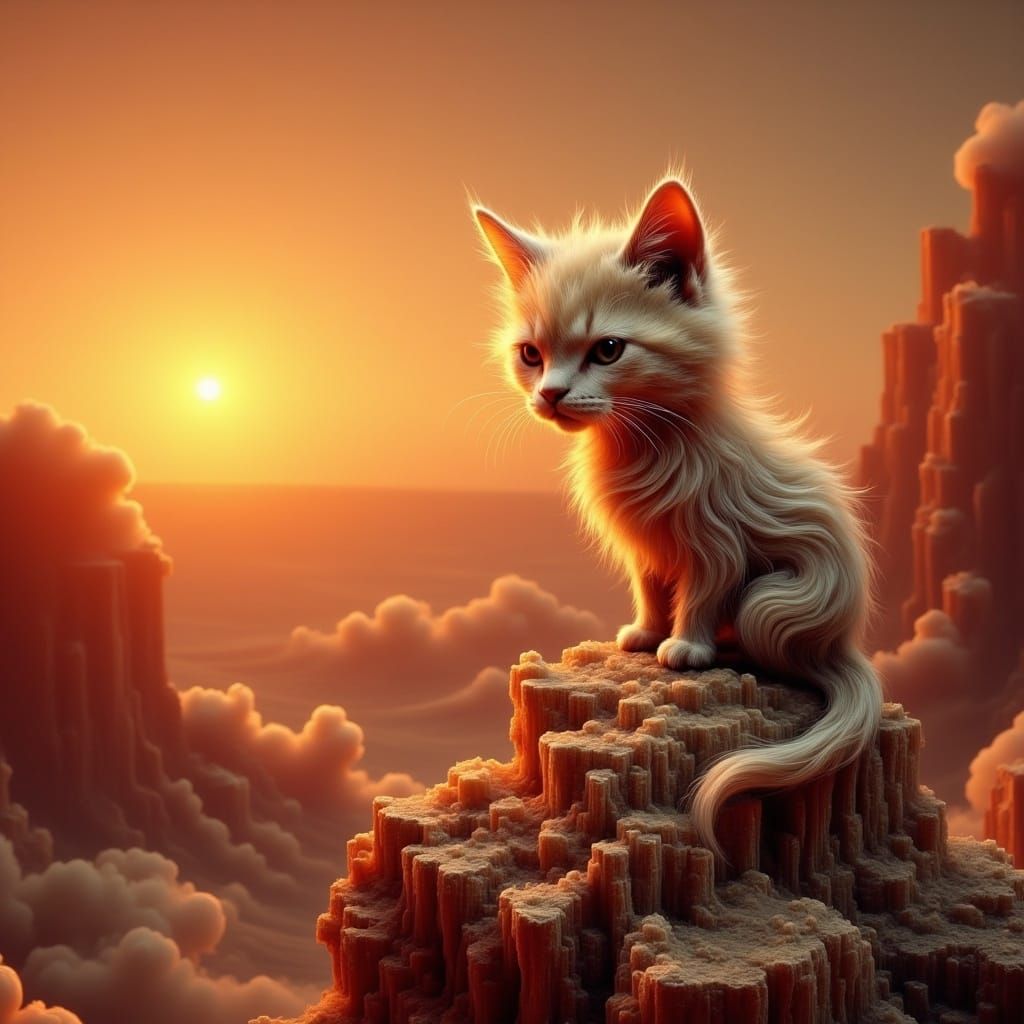 Mystical Desert Sunset with a Disgruntled Kitten
