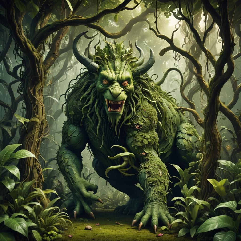 Surreal Green Snake in a Magical 3D Jungle