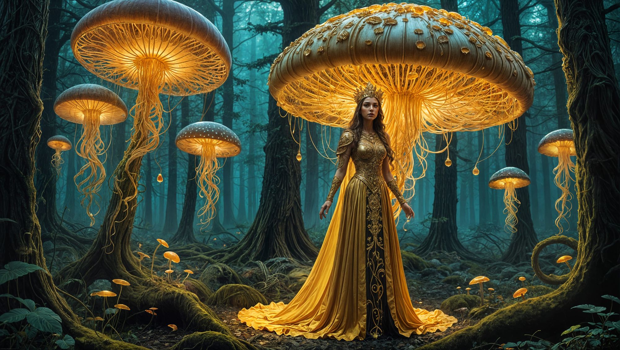 Empress of Agartha walks in the luminescent Mushroom forest