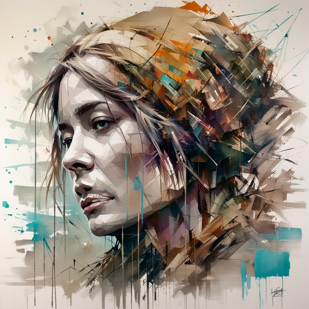 Elegant Abstract Portrait in Mixed Media Style